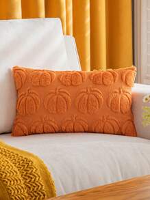 2pcs Orange Curved Pumpkin Pattern Pillow Covers, Boho Style Faux Fur Polyester Fabric Sofa Cushion Covers Suitable For Halloween, Living Room And Dining Room Decor