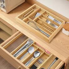 AutoFu Extendable Cutlery Tray Drawer Kitchen Organizer 6 7 8 Compartments Storage Insert Natural Bamboo, Utensil Storage, Wood Drawer Dividers - Wood - View 10