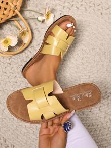 Sandalias romanas tejidas para mujer, pantuflas planas para exteriores antideslizantes, zapatos de playa casuales de verano, de moda adecuados para vestidos, vacaciones