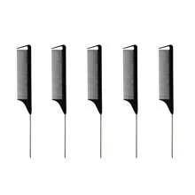 6pcsRandom Color Combination, 2025 New Rat Tail Comb | Carbon Fiber Heat-Resistant Design With Stainless Steel Pin Tail, Ideal For Teasing And Sectioning Hair