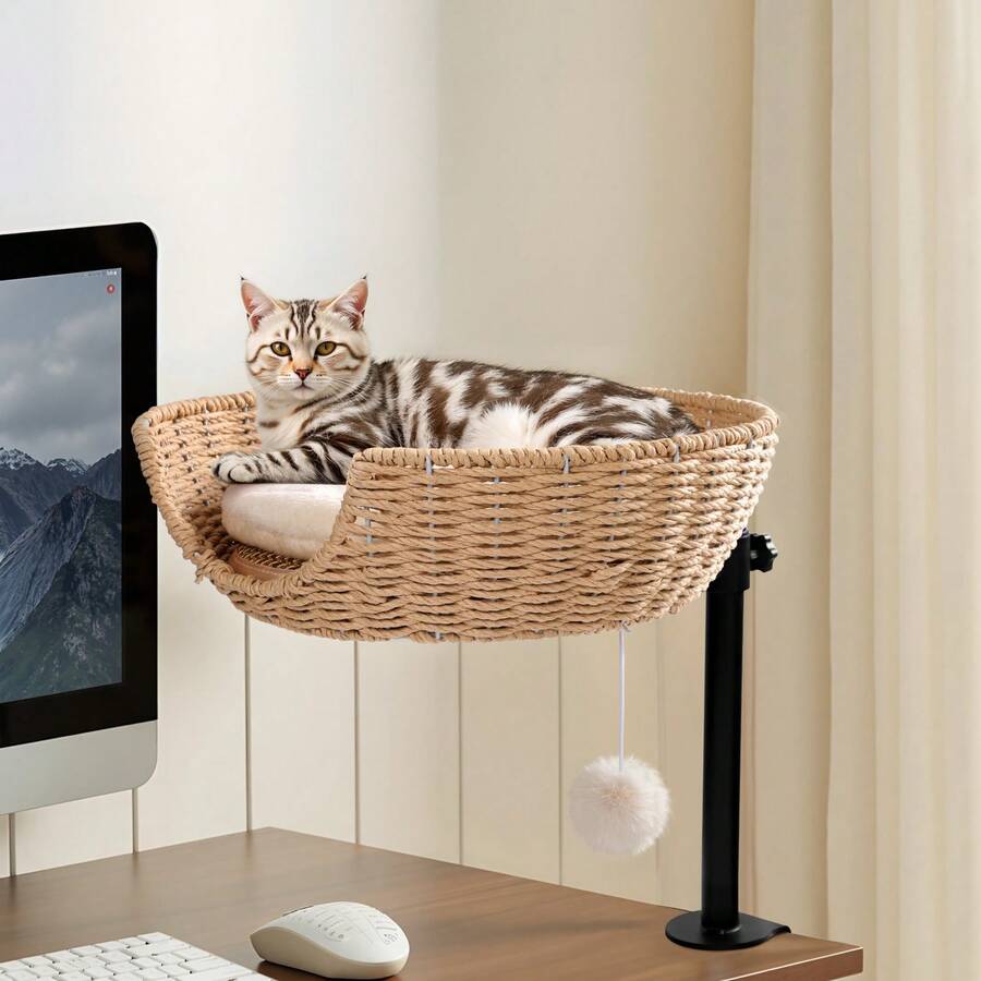 Desk Pet Nest Cat Bed With 2 Replacement Mat 360° Rotating Height Adjustable Cat Desk Bed Max Load 50 LBS Comfortable Pet Bed For Cat Pets - 棕色 - 查看 1
