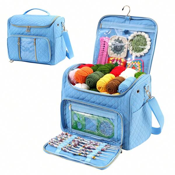 1pc New Crochet Yarn Organizer Bag, DIY Portable Carry Bag For Travel, One Shoulder Or Handheld Design, Suitable For Storing Yarn, Crochet Hooks, Accessories And Other DIY Craft Items