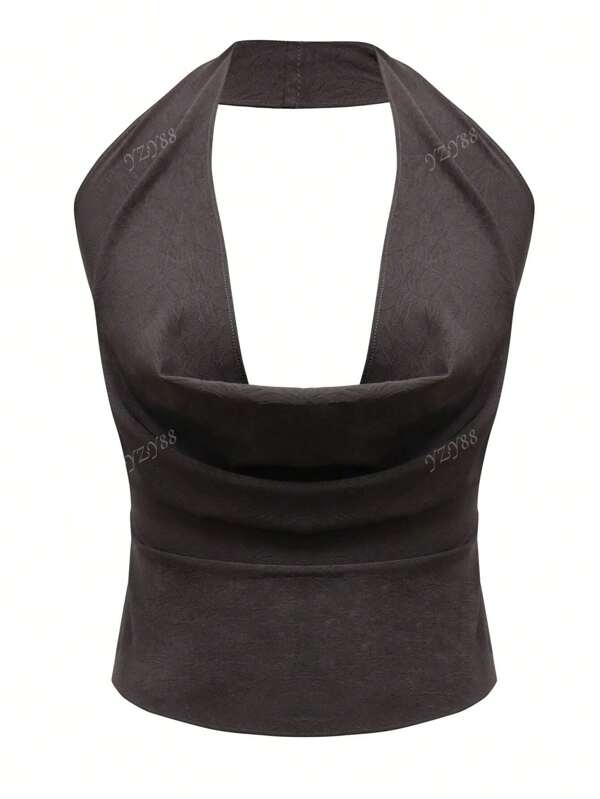 Parte superior de mujer de tela tejida de unicolor con cuello halter para uso casual y urbano, estilo Y2K, para uso diario y primavera/verano