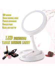 1pc Illuminated Magnifying Dual-Sided Mirror, Rechargeable Round Vanity Mirror, Portable Foldable LED Makeup Mirror, Suitable For Bedroom, Student Dorm Use
