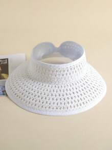 1pc Women's Perforated Breathable Solid Color Sun Hat, Large Brim Design For Face Slimming, Foldable Sun Protection Hat, Essential For Summer Outings