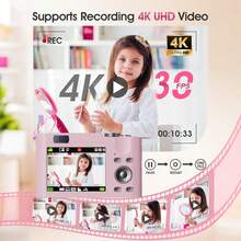 W&O 4K30FPS Digital Camera With Autofocus | 48MP Ultra-Compact Vlogging Camera For Photography | 16X Digital Zoom & Image Stabilization | Includes 32GB Micro SD Card & 2x 1200mAh Batteries | Perfect For Beginners, Teens & Adults - 粉色 - 查看 5