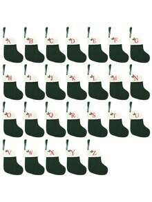 1 pièce Bas de Noël tricoté avec lettres, rouge, blanc et vert 3 couleurs, comprend 26 lettres anglaises. Peut être utilisé comme décoration de fête à la maison, ornement à accrocher au sapin de Noël ou au chevet, petit cadeau pour fête des fêtes, décoration d'Halloween - Multicolore - Voir 6
