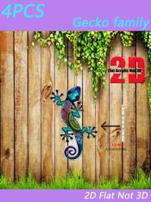 4 Stücke Acryl Gecko Familien Kunst Deko Hängende Ornamente für Zuhause, Gartenzaun Dekoration, Außendekoration, Gartenzaun Zubehör