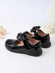 百搭蝴蝶结装饰平底学生女童鞋，春夏季 - 黑色 - 查看 5