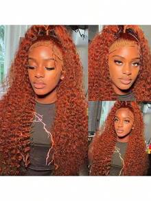 Ginger Transparent Lace Front Wigs 13x6 Curly Wigs For Black Women Ginger Curly Wig With Long Curly Wavy Wig 250% Densi - Ginger & Orange - View 7