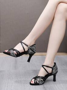 Women's Latin Dance Shoes, High-Heeled Dance Sandals, Ballroom Dance Shoes, Salsa Performance, Ballroom Dance Sandals, Party Dance Shoes - Black and White - View 3