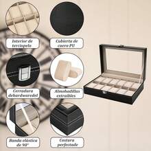 ANTSAY Reloj caja organizadora, Estuche para relojes, Porta relojes, Caja para relojes de 12 relojes, Caja para relojes hombre, Caja de Reloj de Piel PU,Almohadillas con Terciopelo Suave - Negro - Ver 3