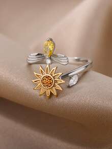 1PC Anti Stress Anxiety Bee Ring For Women Stainless Steel Sun Bee Spinner Fidget Rings Fashion Birthday Jewelry Gift - Multicolor - View 4