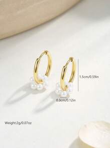 1 par de pendientes de aro elegantes con números romanos y adornos de perlas de estilo vintage minimalista para mujer, adecuados para usar en ocasiones casuales, fiestas, citas y uso diario