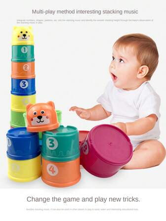 Stapelbekers met veelkleurige regenboog, badspeelgoed, baby, peuter, leuk babybadspeelgoed, kinderbadspeelgoed voor in het zwembad, strandspeelgoed, badspeelgoed voor in het zwembad. Verjaardagscadeau (productkleur willekeurig verzonden, kleur kan enigszins afwijken, handmatige meting kan fouten bevatten)