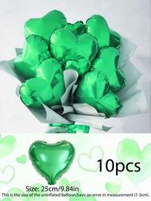 10pcs 10-Inch Heart Shaped Foil Balloons, Gold, Silver, Rose Gold, Red, Green, Pink, Blue, Purple, Magenta, Small Size, Suitable For Proposal, Wedding Anniversary Decoration, Date Surprise, Birthday Party, Halloween, Christmas Gift, Sweet Theme Party Decor - Multicolor - View 8