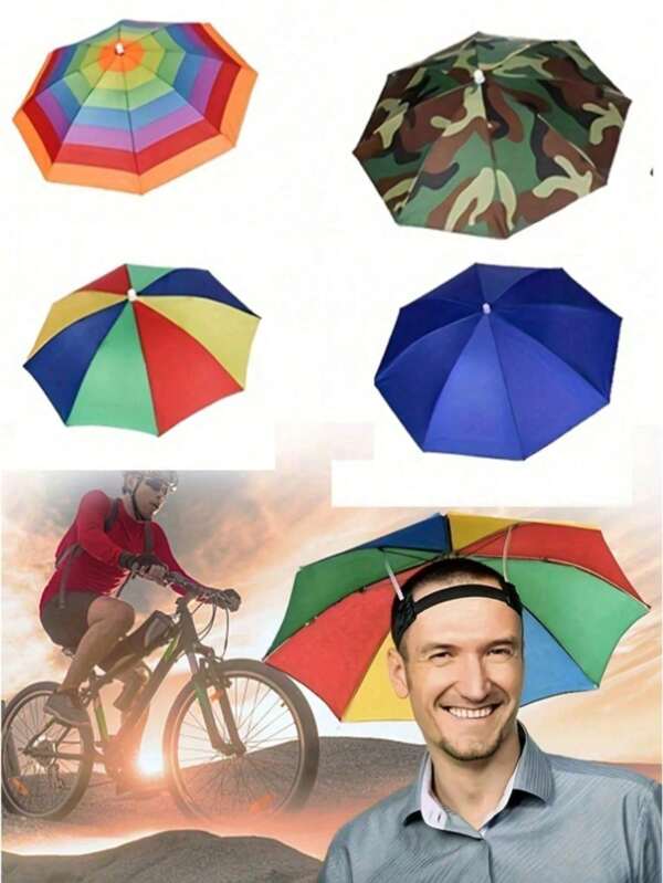 1pc Colorful Umbrella Hat, Hands-Free Foldable Top Umbrella Hat For Outdoor Sun Protection, Suitable For Fishing, Hiking, Camping, Biking, Beach, And Commuting. High-Quality Sun And Rain Protection, Lightweight And Portable Outdoor Accessory, Vivid Colors, Weather-Resistant Headwear. (Color And Style Random)