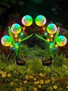 1 Peça Luz de Dente-de-leão de LED Alimentada por Energia Solar, 3 Cabeças de Flores Artificiais Multicoloridas com Efeito Luminoso para Jardim, Pátio e Decoração de Gramado - Perfeito para Festas e Temporada de Formatura, Luzes de Jardim Solares