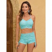Bikini Sets For Women Floral Print Top And Drawstring Side Shorts Bikini Bathing Suits 2 Piece Swimsuit - Mint Green Floral - View 6