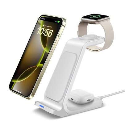 3 in 1 Kabellose Ladestation mit Schnellladefunktion, Multifunktionale Ladestation kompatibel mit iPhone 16 15 14 13 12 11 Pro/Max/Plus, Watch SE 10 9 8 7 6 5 4 3 2, Ohrhörer