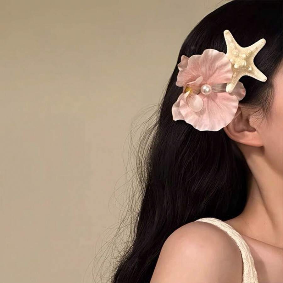 2025 Original [Romantic Island] Summer Seaside Vacation Style Barrettes Butterfly Orchid Starfish Side Clip Hair Accessories - Hồng - Xem 1
