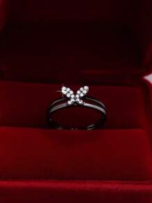 1 pieza Elegante y glamoroso anillo de mujer con diseño de mariposa de doble capa en circonita cúbica, regalo para el Día de la Madre