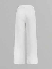 Women's Casual Solid Color Straight Leg Pants - White - View 4