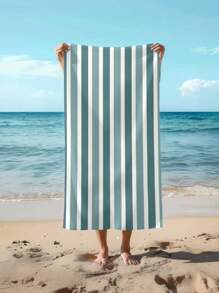 Grandes, douces et absorbantes serviettes de plage rayées pour couples - Tissu tricoté moderne, parfait pour les voyages, les vacances, la piscine et le camping - Disponible en marron et vert, serviette tricotée moderne absorbante, indispensable de voyage