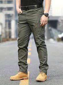3-Piece - Men's Multi-Pocket Tactical Work Pants - Durable And Breathable Polyester Fiber, Machine Washable, Solid Color, Suitable For Hiking And Outdoor Activities - Climbing - Exploration - Ideal Choice For Spring, Summer And Autumn, Work Pants - Mixed Color 3 - View 4