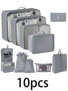 10-1 pièce Sacs de rangement pour voyage d'été, sacs cosmétiques portables imperméables, sacs de toilette multifonctions, sacs de rangement pour vêtements grande capacité, sacs de rangement polyvalents, sacs à main, sacs à chaussures, sacs de plein air, sacs de compression, sacs organisateurs de maquillage
