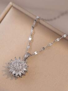 1 pezzo/Collana pendente Bracciale a girasole girante per donna, bracciale a fiori regolabile con strass, bracciale Fidget luccicante e a fiori per polso piccolo, braccialetto per l ansia con cuboidi di zirconia cubica a forma di girasole, gioielli per l umore, accessori per sollievo dall ansia con parte rotante