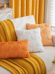 2pcs Orange Curved Pumpkin Pattern Pillow Covers, Boho Style Faux Fur Polyester Fabric Sofa Cushion Covers Suitable For Halloween, Living Room And Dining Room Decor