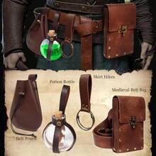 5 PCS Belt Pouch Waist Bag Retro Medieval Viking Leather Belt Magic Potion Bottle Renaissance Halloween Cosplay Costume Sets - A - View 7