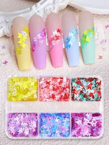 6 Packungen falsche Perlen in gemischten Farben, Schmetterling-förmiger Nagel Glitzer für DIY Nagelkunstdesign