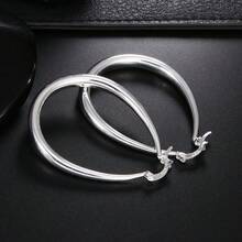 Hoa tai sóng hình bầu dục mạ bạc Sterling 925 dành cho nữ thời trang cưới đính hôn trang sức quyến rũ - Bạc - Xem 4