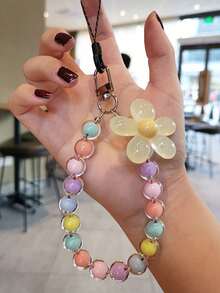 Simple & Elegant Key Chain Compatible With Mobile Phones, Bags Ornaments Mobile Phone Strap Beaded Flower Bracelet Creative Hanging Rope Keychain Mobile Phone Lanyard Beaded Flower Anti-Lost Phone Case Lanyard Girl Women's Wrist Strap Phone Charms,Colorful - Multicolor - View 12