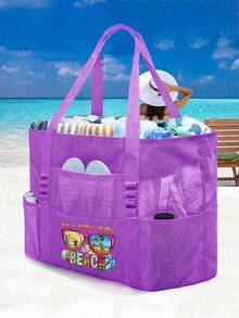 Large Mesh Beach Tote Bag, Multifunctional Storage Bag With Zipper Closure, Foldable And Lightweight, Suitable For Family Beach Trips To Carry Toys And Vacation Essentials, Can Also Be Used As A Backpack, Large Capacity, Waterproof, Portable - Multicolor - View 21