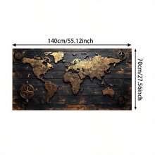 Vintage World Map With Compass Canvas Wall Art - Rustic Nautical Decor For Living Room, Bedroom Or Hallway - Unframed 2D Abstract Print On Dark Wood Texture Background, Living Room Decor, Antique Style, Aesthetic Room Decor, 2D Flat - Multicolor - View 2
