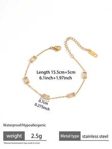 مجموعة مجوهرات فاخرة وأنيقة قطعتين، سوار وعقد من الفولاذ المقاوم للصدأ مطلي بذهب عيار 18 قيراط مزينة بسيكولوجية الألوان وزركونيا، مناسبة للنساء للارتداء في العطلات والحفلات وفي الاستخدام اليومي - ذهبي أصفر - مشاهدة 10