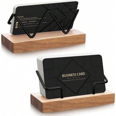 1 Pieces Wood Business Card Holder For Desk Wooden Business Card Display Stand Postcard Holder For Office Home Desktop Elegant Wooden Business Card Holders With Golden Metal Accents - Desk Organizer For Office & Home, Sturdy Display Stand For Cards & Postcards, Office Supplies And Accessories