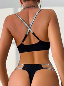 Set de lencería para mujer de 2 piezas con encaje y parche - Sujetador inalámbrico cómodo con tirantes cruzados y conjunto de ropa interior tipo cheeky