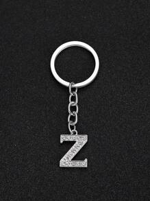1 pieza Llavero elegante y de moda con la forma de la letra del alfabeto inglés en miniatura, incrustado con cristales de rhinestones transparentes, adecuado para hombres y mujeres, llaves de carro, decoración de bolsos y regalo