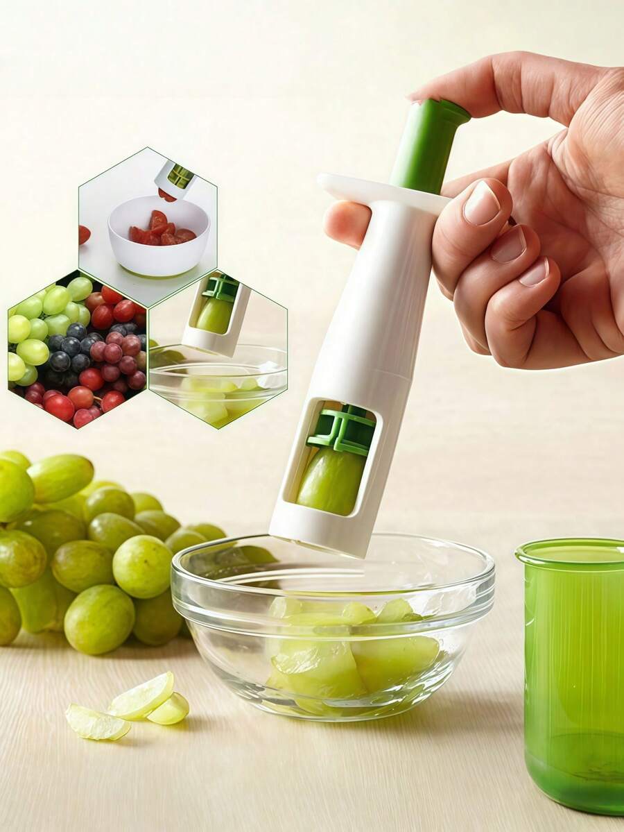 1/2个手动葡萄切片器 - 创意厨房水果工具，非电动塑料手持式水果切割器