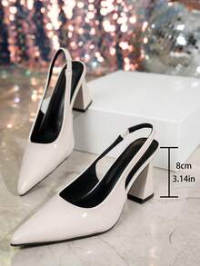 Women's Pointed Toe Mule High Heel Sandals, Patent Leather Closed Toe Thick Strap Single Strap Sandals, Spring & Summer New Style Thin Strap Backless Sandals - Beige - View 6