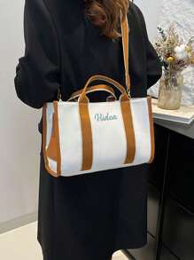 1pc Women's Personalized INS Multi-Functional Canvas Bag, Fashion Versatile Commute Shoulder Bag, Portable Multi-Pocket Storage Bag, Large Capacity Lightweight Tote Bag, Suitable For Moms, Simple Embroidered Messenger Bag, High-Quality Bridesmaid Gift, Suitable For Daily Use, Can Be Given To Family, Friends, Mothers As Mother's Day, Valentine's Day, Nurses Day, Teacher's Day, Christmas, Personalized Birthday Gift,School Supplies,Back To School,School Gift,For Office,For School,For Classroom,For Teacher Gifts,For University,For Colleague,For Dorm Rooms,For Teacher,For Boys And Girls,For Teenagers,Junior High School Students,Middle School Students,High School Senior High School Students,College Students,University Students,Freshman,Sophomore,Underclassmen