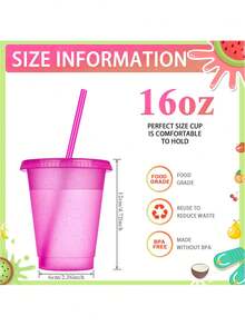 20 件带吸管和盖子的杯子，带吸管可重复使用的水瓶冰咖啡旅行杯成人塑料杯，适用于生日、婚礼、单身派对、夏威夷海滩泳池派对、家庭聚会，16 盎司（鲜艳颜色） - 彩色 - 查看 4