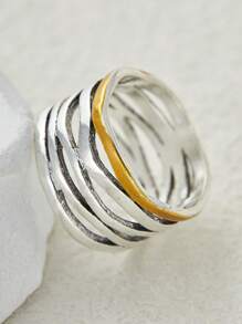 1 pieza Nuevo anillo de dos colores retro bohemio para hombres, hueco y ancho, simple y de moda, adecuado para regalos de joyas de uso en fiestas para parejas