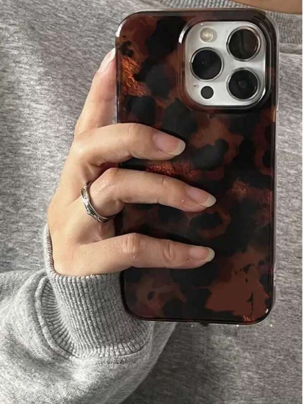 Vintage Black Brown Tortoiseshell Foil Pattern Phone Case For IPhone 16 Pro Max, Apple 15, 14 New, 12 Pro, 13 Pro Max, Soft Full Protective Cover, Anti-Fall, For Women, Autumn/Winter