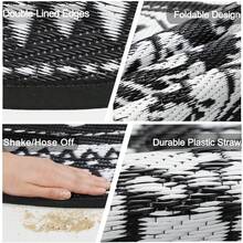 Round Outdoor Rugs For Patios Waterproof 240cm Reversible Camping Mat And Rug Plastic Outdoor Rugs For Garden Large Floor Area Rug For Outdoors Garden RV Trailer Backyard Deck Picnic Grey - Blanco y negro - Ver 3