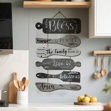 1 Set de Decoración de Pared de Madera: Bendice la Comida Antes de Nosotros - Decoración Artística de Pared de 6 Piezas de Madera Colgante con Cuerda para Comedor, Cosecha Festiva, Otoño, Año Nuevo y Decoración Navideña, Arte de Cocina Rústica de Granja